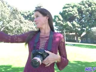 Long-legged brunette MILF photographer fucks young adolescent in her photo studio dirty clip vids